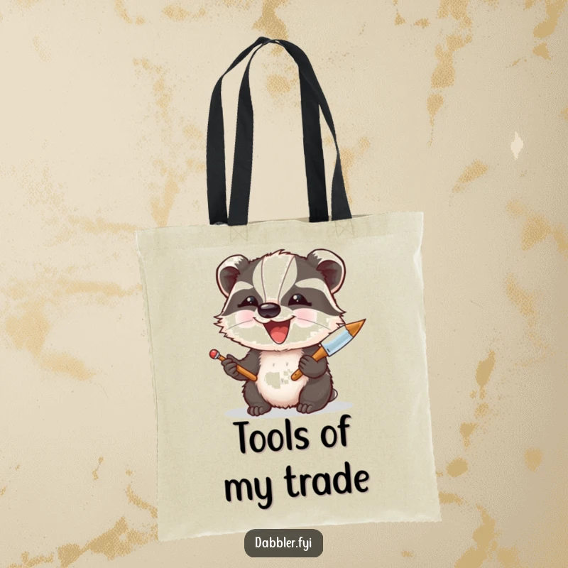 Funny Tote Bag: A delighted badger enthusiastically uses a palette knife to paint, embracing the messy fun of artistic creation.