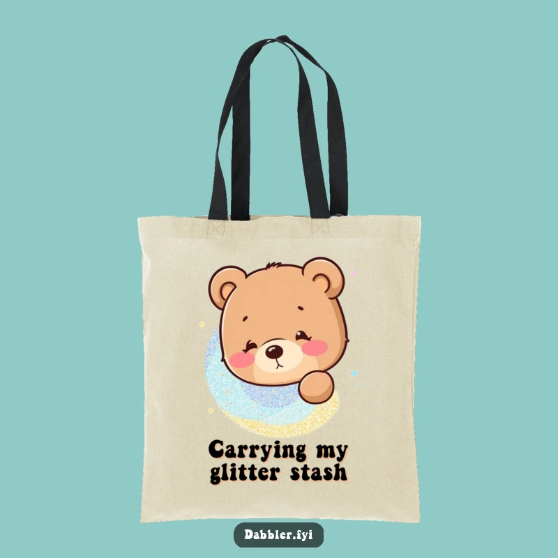 Funny Bear Tote Bag: Carry Your Sparkle with This Curious Character's Glitter Bag!