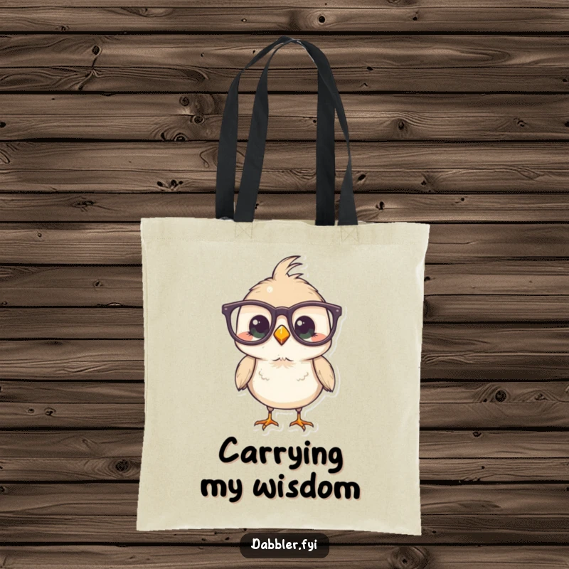 Funny Bird Tote Bag featuring a bird comically wearing large glasses, perfect for carrying items with a witty flair.