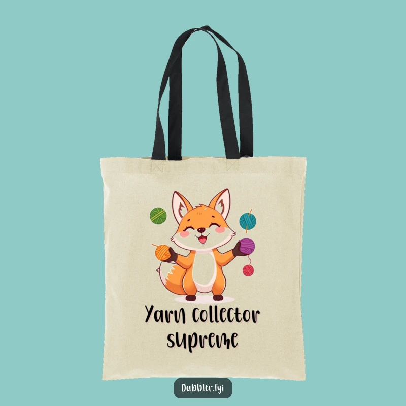Funny Fox Juggler Tote Bag: Playful Character Juggling Colorful Yarn Balls with a Grin