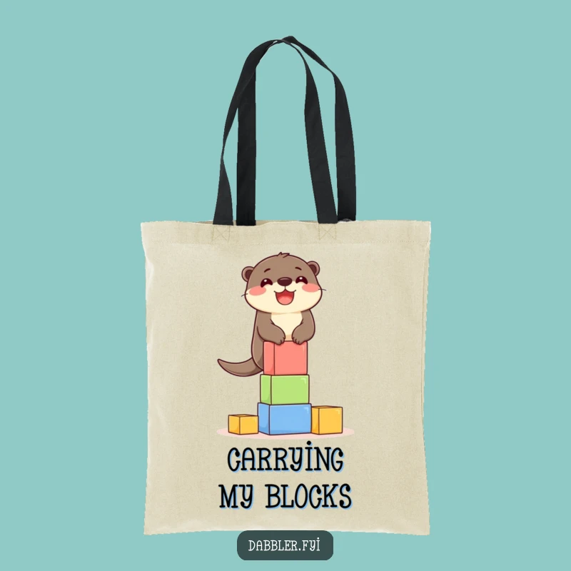Funny Otter Blocks Tote Bag: Carry Fun with this Delighted Otter's Tower!