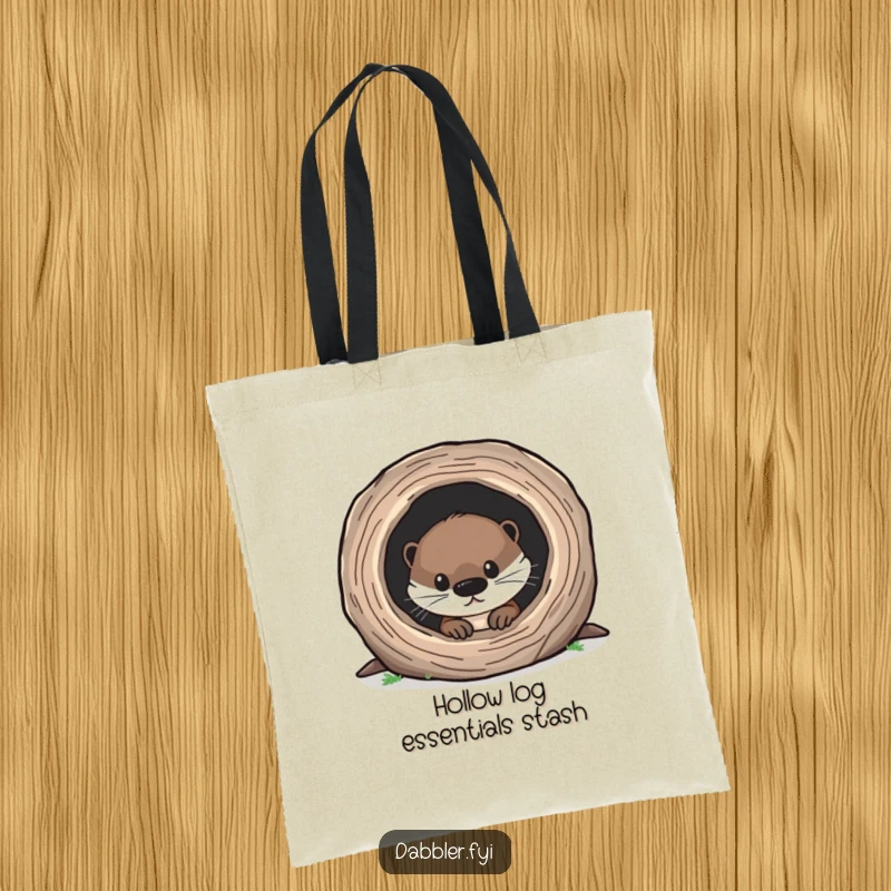 Funny Otter Tote Bag with a cute otter peeking into a hollow log, ideal for stylish and humorous everyday use.